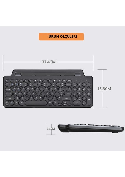 Bluetooth&wireless Kablosuz Standlı Klavye Tablet Telefon Pc Tv Laptop Mac Uyumlu Numerik Sessiz Tuş