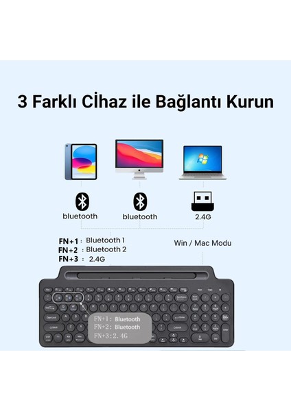 Bluetooth&wireless Kablosuz Standlı Klavye Tablet Telefon Pc Tv Laptop Mac Uyumlu Numerik Sessiz Tuş