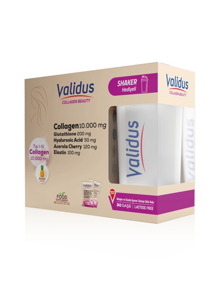 Collagen 10.000 mg + Elastin 100 mg + Glutathione 200 mg 30 Sachets + Shaker (Gift Set)