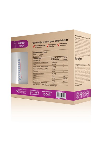Collagen 10.000 mg + Elastin 100 mg + Glutathione 200 mg 30 Sachets + Shaker (Gift Set) fiyatları