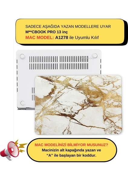 Macbook Pro Kılıf 13inç Marble A1278 (Eski Ethernetli Model 2008-2012) ile Uyumlu