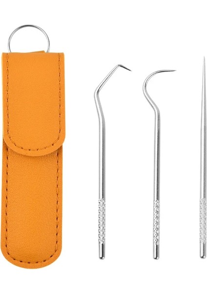 Sarı Stil Paslanmaz Çelik Kürdan Seti Taşınabilir Kürdan Tutucu ile Metal Diş Ipi Araçları Açık Ev Seyahat Pu Kapak Depolama (Yurt Dışından)