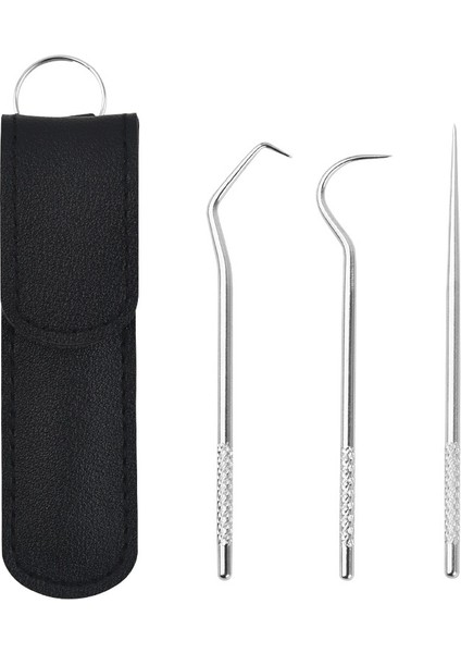 Siyah Stil 3 Adet Kürdan Seti Paslanmaz Çelik Kürdan Metal Diş Ipi Kullanımlık Kürdan Taşınabilir Saklama Çantası ile Diş Temizleme Aracı (Yurt Dışından)