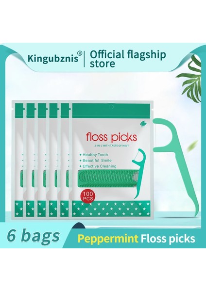 6X100PCS Style Kingubz Diş Pensesinde Nane Tadı Kürdan Diş Ipi Çubukları Torbalı Taşınabilir Diş Kürdanları Diş Temizleme Ağız Bakımı (Yurt Dışından) fiyatları