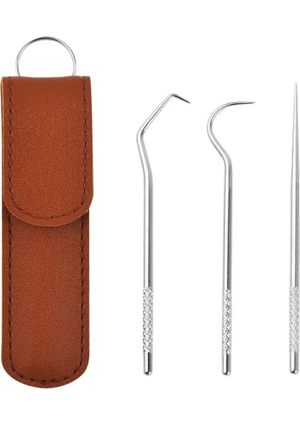 Kumral Tarzı 3 Adet Kürdan Seti Paslanmaz Çelik Kürdan Metal Diş Ipi Kullanımlık Kürdan Taşınabilir Saklama Çantası ile Diş Temizleme Aracı (Yurt Dışından)