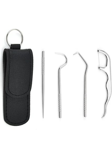 Siyah Stil 4 Adet Titanyum Kürdan Çanta Seti Paslanmaz Çelik Kürdan Taşınabilir Yeniden Kullanılabilir Metal Kürdan Tutucu ile Açık Ev Seyahat (Yurt Dışından)