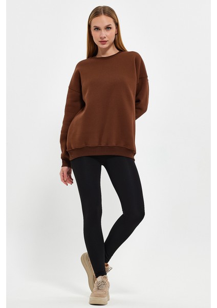 Kahverengi Sweatshirt, Oversize Sweatshirt, Kadın Sweatshirt, Bisiklet Yaka Sweatshirt fiyatları