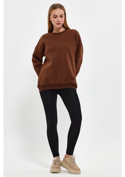 Kahverengi Sweatshirt, Oversize Sweatshirt, Kadın Sweatshirt, Bisiklet Yaka Sweatshirt modelleri