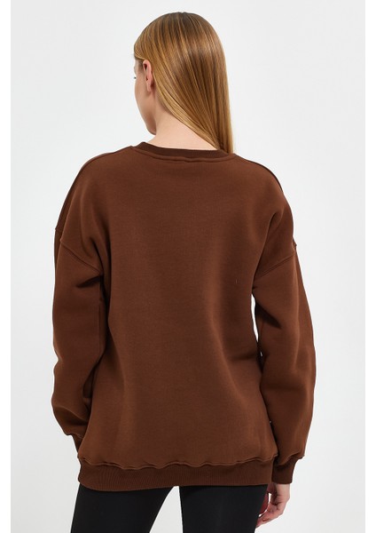 Kahverengi Sweatshirt, Oversize Sweatshirt, Kadın Sweatshirt, Bisiklet Yaka Sweatshirt indirimleri