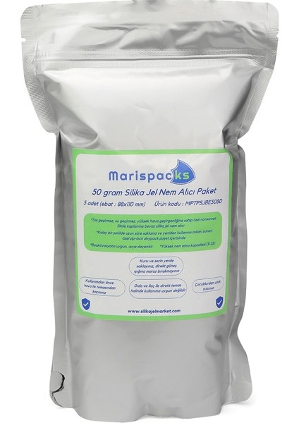 50 G x 5 Adet Silikajel Nem Alıcı Paket (Nonwoven, Aluminyum Doypack Ambalajda) indirimleri