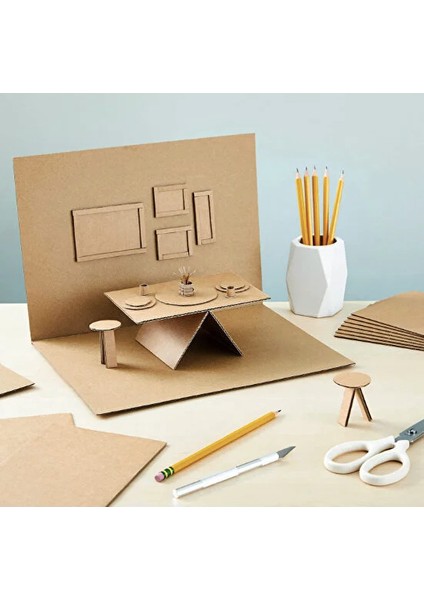 Kraft 80X50 Kalın Oluklu Mukavva Karton (10'lu Paket) 6 mm Maket Kartonu - Ödev Kartonu - Tuval Kartonu