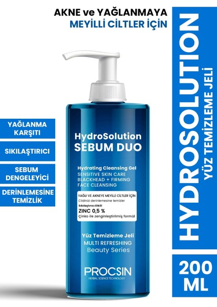 Hydrosolution Akne Karşıtı Yağ Dengeleyici Yüz Temizleme Jeli 200 ML