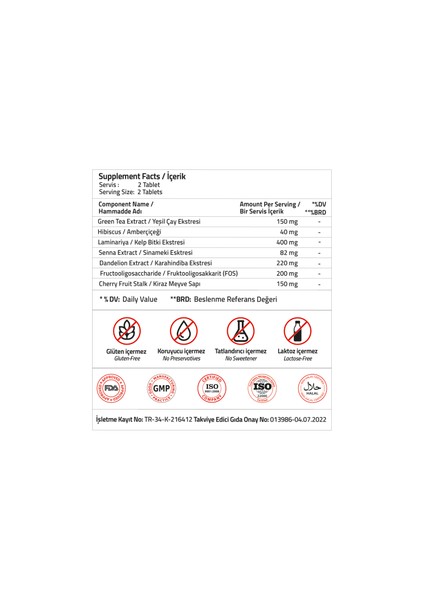 Senna + Hibiscus + Green Tea + Kelp Extract 30 Tablets modelleri