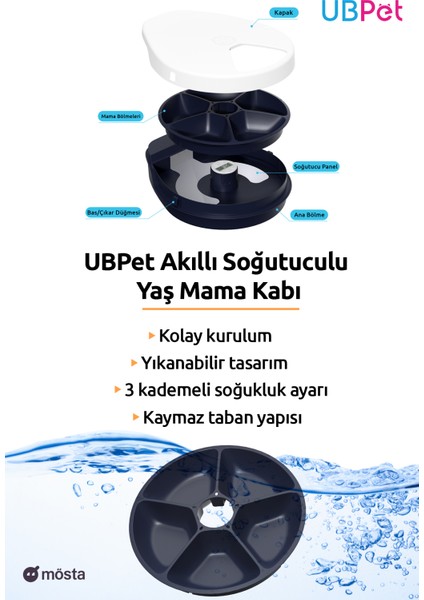 Akıllı Soğutuculu Yaş Mama Kabı, Otomatik Kedi-Köpek Besleyicileri, Uzun Ömürlü Soğutmalı Kuru ve Yaş Mama Servisi 3 Kademeli Soğutma Mod Ayarı