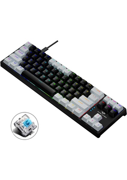 Blue Switch Dark Alien K710 71 Tuş Rgb Gaming Klavye - Mekanik Mavi Tuş Type-C - 2 Kademe Yükseklik Beyazsiyah