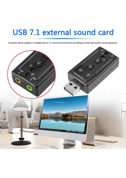 7.1 Sanal USB Ses Kartı Harici Ses Adaptörü Masaüstü Dizüstü Bilgisayar Için 3.5mm Aux Kulaklık Mikrofon Dönüştürücü (Yurt Dışından)