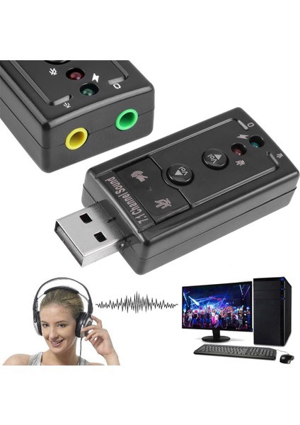 7.1 Sanal USB Ses Kartı Harici Ses Adaptörü Masaüstü Dizüstü Bilgisayar Için 3.5mm Aux Kulaklık Mikrofon Dönüştürücü (Yurt Dışından)
