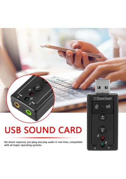 7.1 Sanal USB Ses Kartı Harici Ses Adaptörü Masaüstü Dizüstü Bilgisayar Için 3.5mm Aux Kulaklık Mikrofon Dönüştürücü (Yurt Dışından)