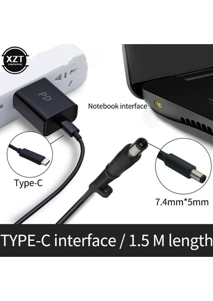 1.5 M USB Tip C Pd Hızlı Şarj Kablosu Dell Latitude 7.4*5.0mm Dc Güç Adaptörü Dönüştürücü Laptop Şarj Aleti Kablosu Kablosu (Yurt Dışından)