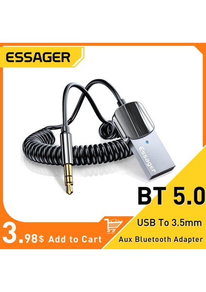 Essager Aux Bluetooth Adaptörü Dongle USB 3.5mm Jack Bluetooth Ses Alıcısı 5.0 Handsfree Kiti USB Aux Bluetooth Araba Için (Yurt Dışından)