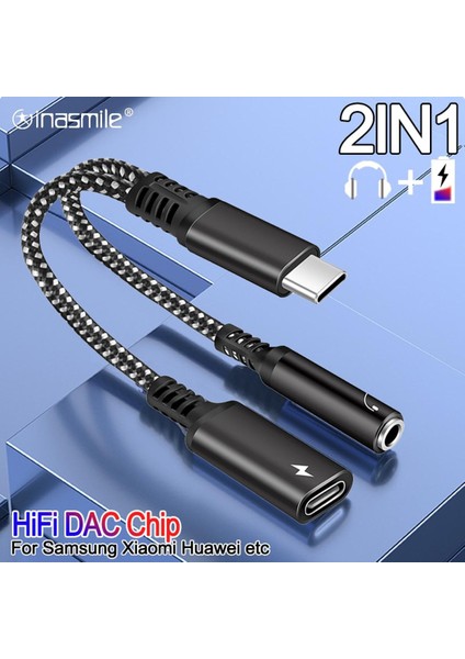 2ın1 Tip C 3.5mm Jack Kulaklık USB 3.0 Tip C Otg Adaptörü Macbookpro Xiaomi Huawei Tip-C Şarj Kablosu Dönüştürücü (Yurt Dışından)