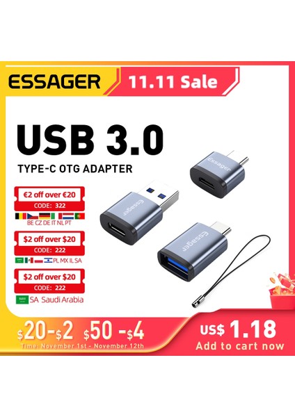 Essager USB 3.0 Tip-C Otg Adaptör Tip C USB C Erkek USB Dişi Dönüştürücü Macbook Xiaomi Samsung S20 Usbc Otg Konektörü (Yurt Dışından) indirimleri