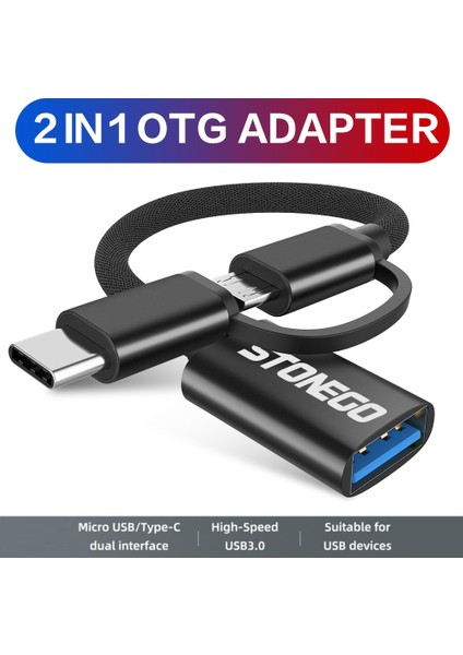 Stonego 2 In 1 Otg Adaptör Kablosu Naylon Örgü USB 3.0 Mikro USB Tip C Veri Senkronizasyon Adaptörü Için Huawei Için MacBook U Disk Otg (Yurt Dışından)