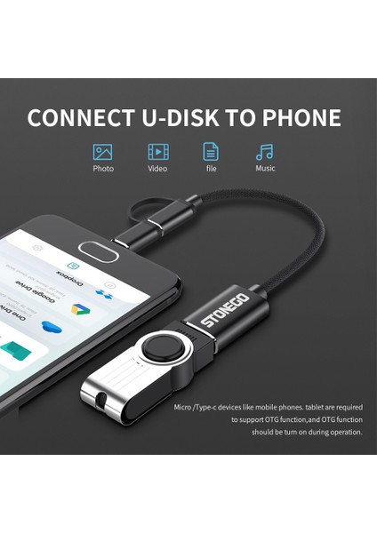 Stonego 2 In 1 Otg Adaptör Kablosu Naylon Örgü USB 3.0 Mikro USB Tip C Veri Senkronizasyon Adaptörü Için Huawei Için MacBook U Disk Otg (Yurt Dışından) modelleri