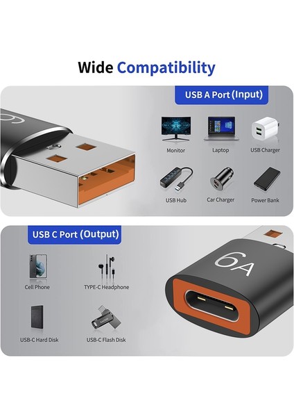 6A Otg Adaptör Tip C USB A Dönüştürücü Tipoc Adaptör Bağlantı Kablosu Xiaomi 12 11 Samsung S22 Iphone 14 13 Oneplus 10PRO (Yurt Dışından) modelleri