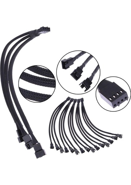 Yeni 1 Adet Splitter Siyah Kollu 26.5 cm Uzunluk Uzatma Kablosu Konektörü Yüksek Kalite 4 Pin Pwm Fan Kablosu 1 Ila 3 Yollu (Yurt Dışından)
