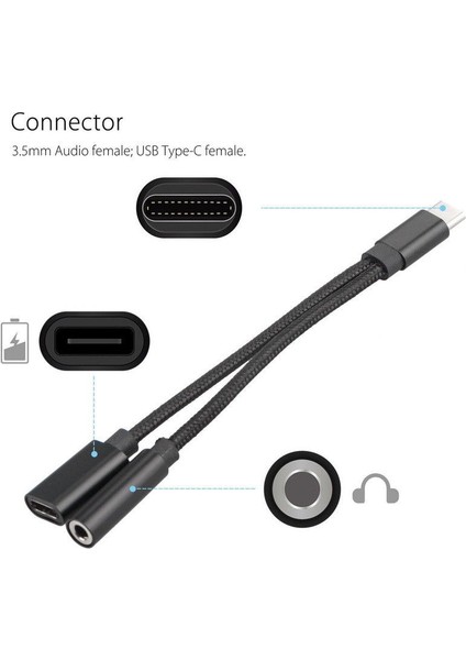 2 In 1 Usb-C Tip C 3.5mm Aux Ses Şarj Kablosu Adaptörü Splitter Kulaklık Jakı USB Tip-C Adaptör Kablosu Xiaomi Huawei Için (Yurt Dışından)