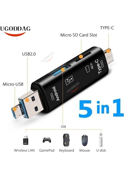 5 In 1 Çok Fonksiyonlu USB 3.0 Tip C USB Mikro USB Sd Tf Hafıza Kartı Okuyucu Otg Kart Okuyucu Adaptörü Cep Telefonu Pc Aksesuarları (Yurt Dışından)