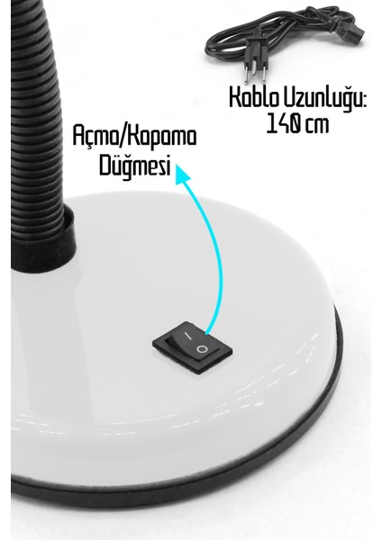 Masa Lambası Akrobat Metal 360° Açılı Ayarlanabilir Hareketli Çalışma Masası Lambası Beyaz 203