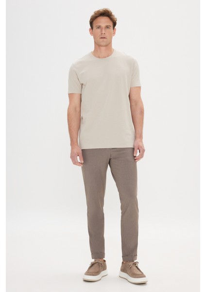 AC&Co / Altınyıldız Classics Erkek Bej Slim Fit Dar Kesim Modal Bisiklet Yaka Yumuşak Tuşeli Esnek Basic Tişört