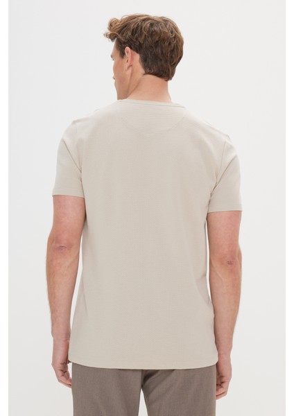 AC&Co / Altınyıldız Classics Erkek Bej Slim Fit Dar Kesim Modal Bisiklet Yaka Yumuşak Tuşeli Esnek Basic Tişört