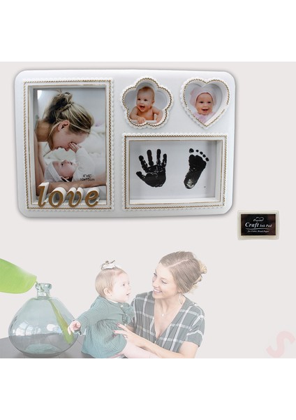 Bebek El ve Ayak İzli Resim Çerçevesi, 27cm x 18cm - Love