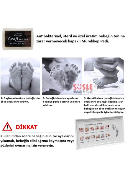 Bebek El ve Ayak İzli Resim Çerçevesi, 27cm x 18cm - Love