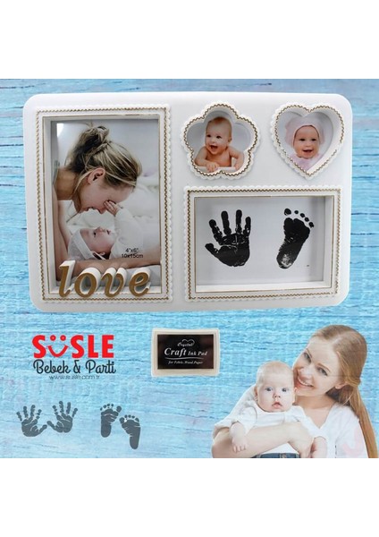 Bebek El ve Ayak İzli Resim Çerçevesi, 27cm x 18cm - Love