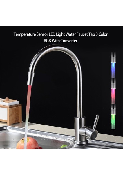 Sıcaklık Sensörü LED Işık Su Musluk Musluğu 3 Renkli Rgb Dönüştürücülü (Yurt Dışından) modelleri