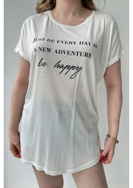 Be Happy T-Shirt Beyaz