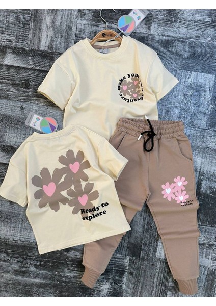 Flower Make You Kız Çocuk Takım - Kahve