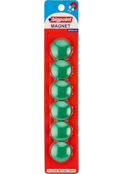 Magnet 30 mm Mıknatıs Yeşil 6'lı Blister 12'li Kutu