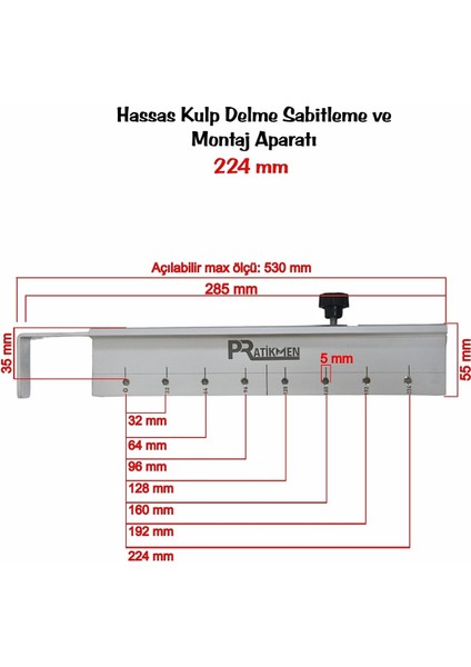 Hassas Kulp Delme Sabitleme ve Montaj Aparatı 224 mm