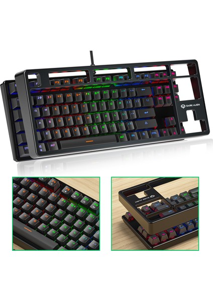 Leaven K870 Blue Switch Mekanik Gaming Oyun Klavyesi Rgb 61 Key Mavi Tuş Type-C Klavye Siyah