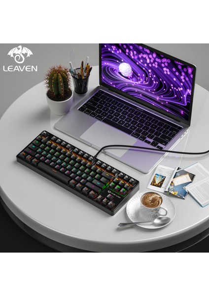 Leaven K870 Blue Switch Mekanik Gaming Oyun Klavyesi Rgb 61 Key Mavi Tuş Type-C Klavye Siyah