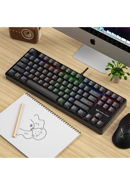 Leaven K870 Blue Switch Mekanik Gaming Oyun Klavyesi Rgb 61 Key Mavi Tuş Type-C Klavye Siyah