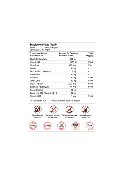 Lutein 10 Mg Omega3 600 Mg Zeaxanthin 2 Mg 30 Softgels modelleri