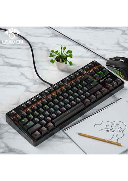 Leaven K870 Blue Switch Mekanik Gaming Oyun Klavyesi Rgb 61 Key Mavi Tuş Type-C Klavye Siyah