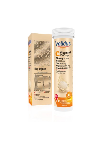 Energy Vitamin C 1000 Mg + Ginseng + Zinc + Maca + Vitamin D3 + Magnesium 15 Effervescent Tablets