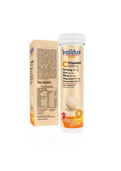 Energy Vitamin C 1000 Mg + Ginseng + Zinc + Maca + Vitamin D3 + Magnesium 15 Effervescent Tablets fiyatları